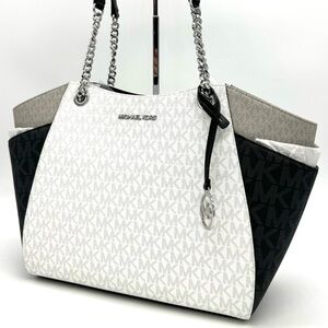 Michael Kors Large Jet Set Travel Chain Shoulder Bag Optic White Multi